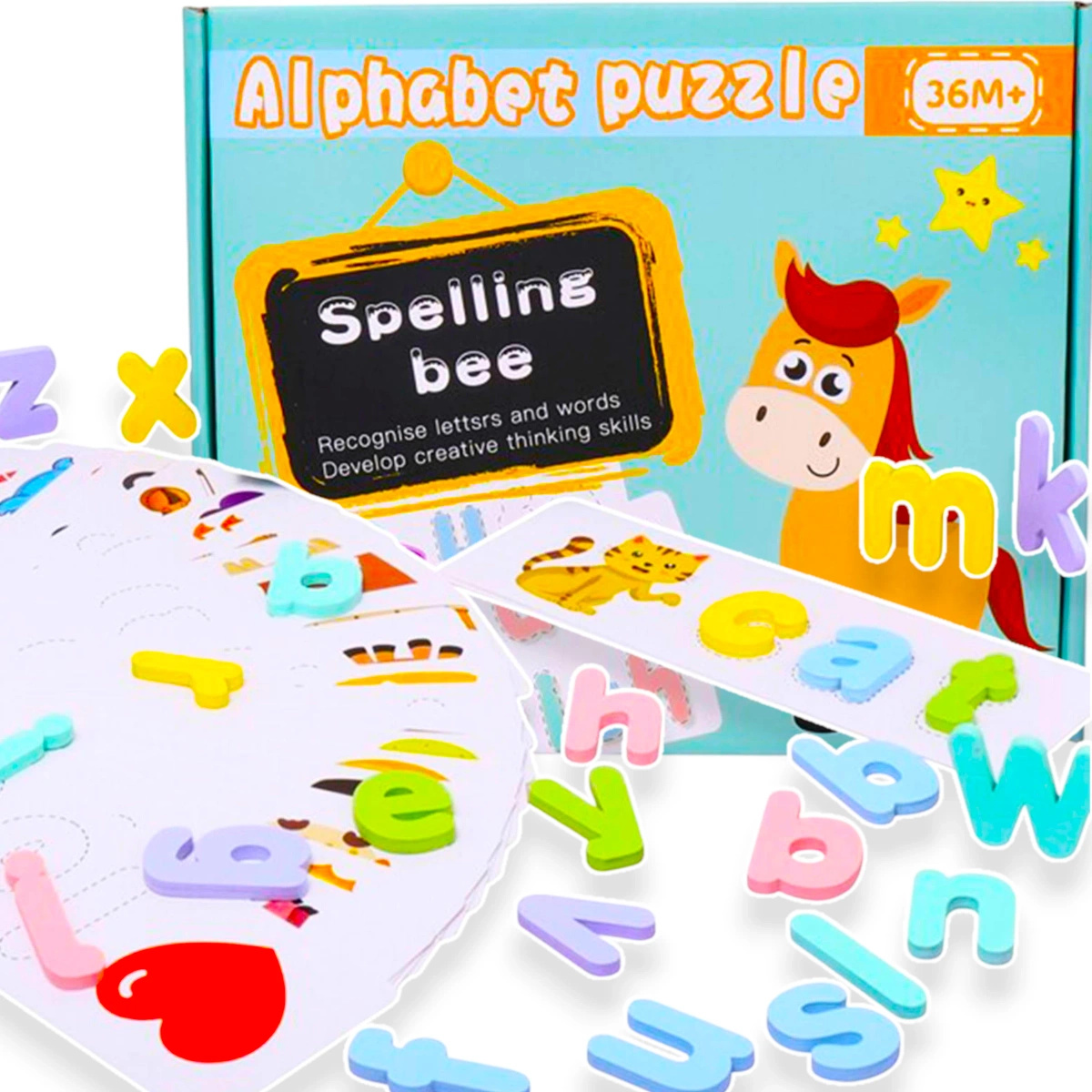 PUZZLE DREWNIANE UKŁADANKA NAUKA ANGIELSKIEGO DLA NAJMŁODSZYCH SŁÓWKA ABC