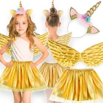 MAGICZNY STRÓJ JEDNOROŻEC DLA DZIEWCZNKI NA BAL SKRZYDŁA OPASKA SPÓDNICZKA