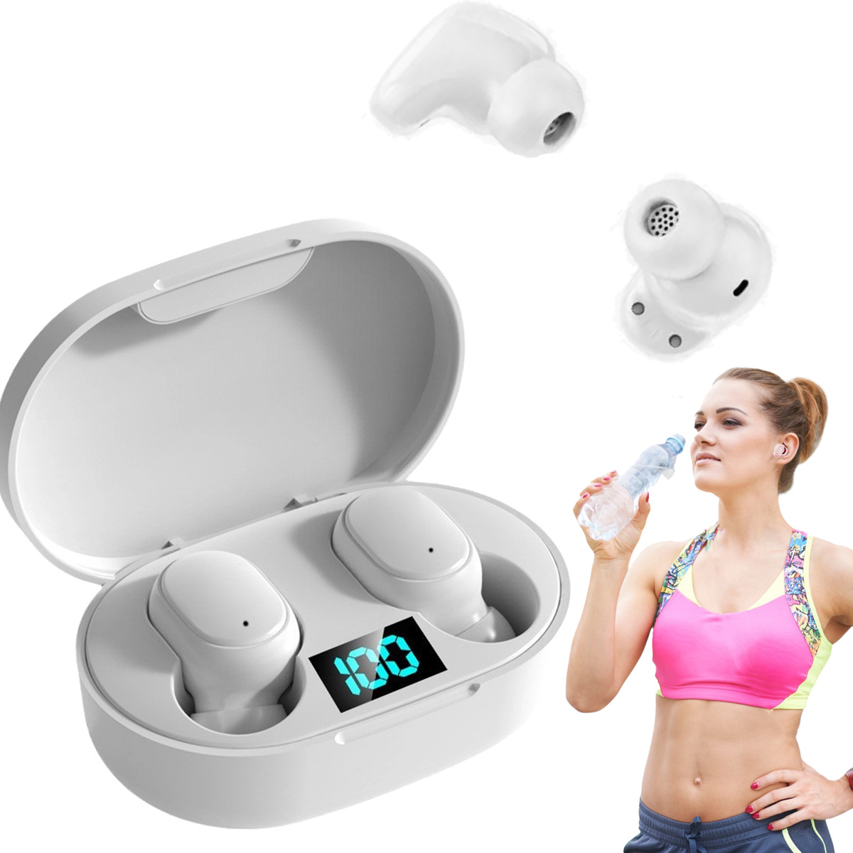 SŁUCHAWKI BEZPRZEWODOWE BLUETOOTH 5.1 DOUSZNE BT WBUDOWANY POWERBANK TWS