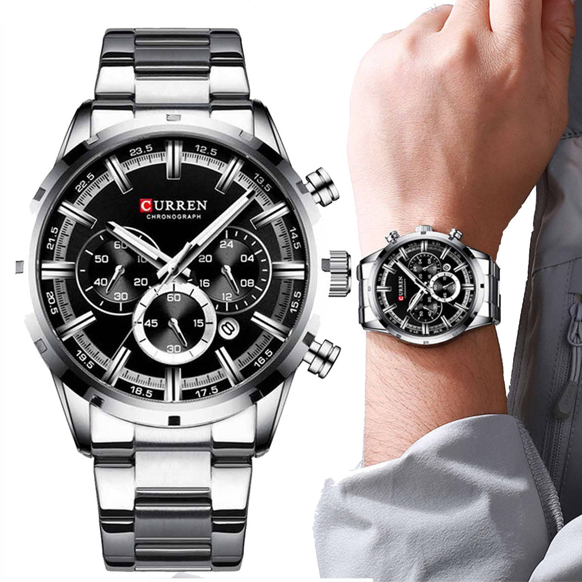 ELEGANCKI ZEGAREK MĘSKI MODNY CURREN DATOWNIK CHRONOGRAF JAPOŃSKI MECHANIZM