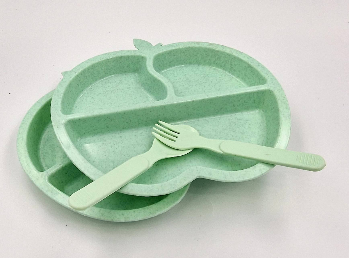 ZESTAW DLA DZIECI DO JEDZENIA 2 TALERZE PRZEGRÓDKI + SZTUĆCE WIDELEC ŁYŻKA