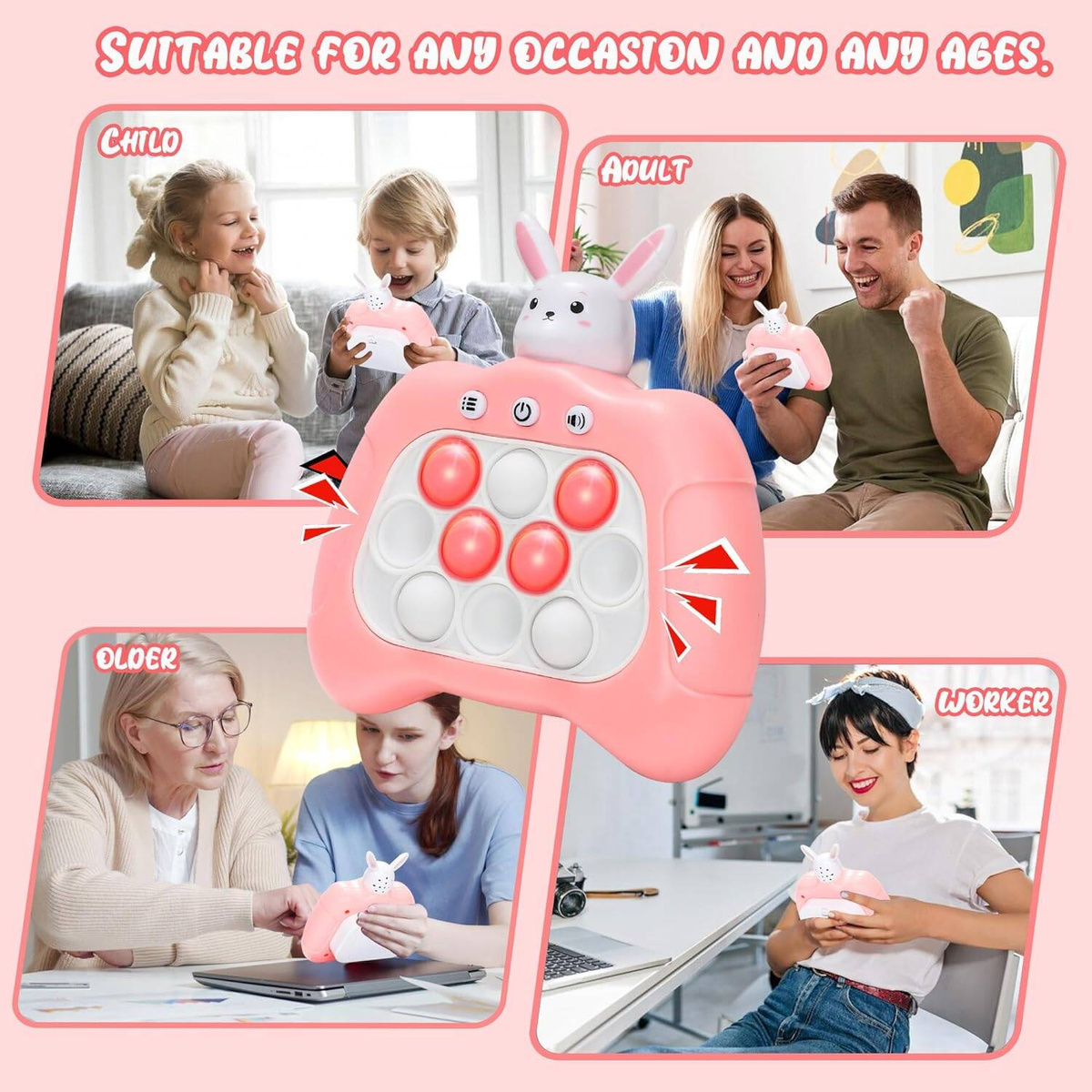 KONSOLA POP IT SŁODKI KRÓLICZEK GRA ELEKTRONICZNA ANTYSTRESOWA 30 POZIOMÓW