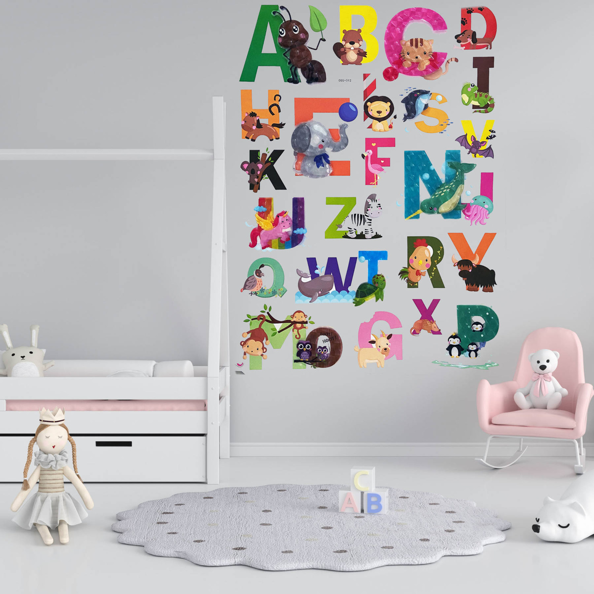 NAKLEJKI ŚCIENNE 3D DLA DZIECI ALFABET ZWIERZĘTA OZDOBA POKOJU NA ŚCIANĘ