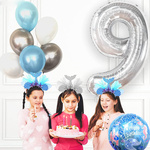 BALON FOLIOWY CYFRA 9 SREBRNY URODZINOWY NA URODZINY JUBILEUSZ 40cm
