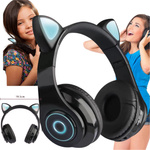 SŁUCHAWKI BEZPRZEWODOWE B39 CZARNE BLUETOOTH LED RGB KOCIE USZY DLA DZIECKA