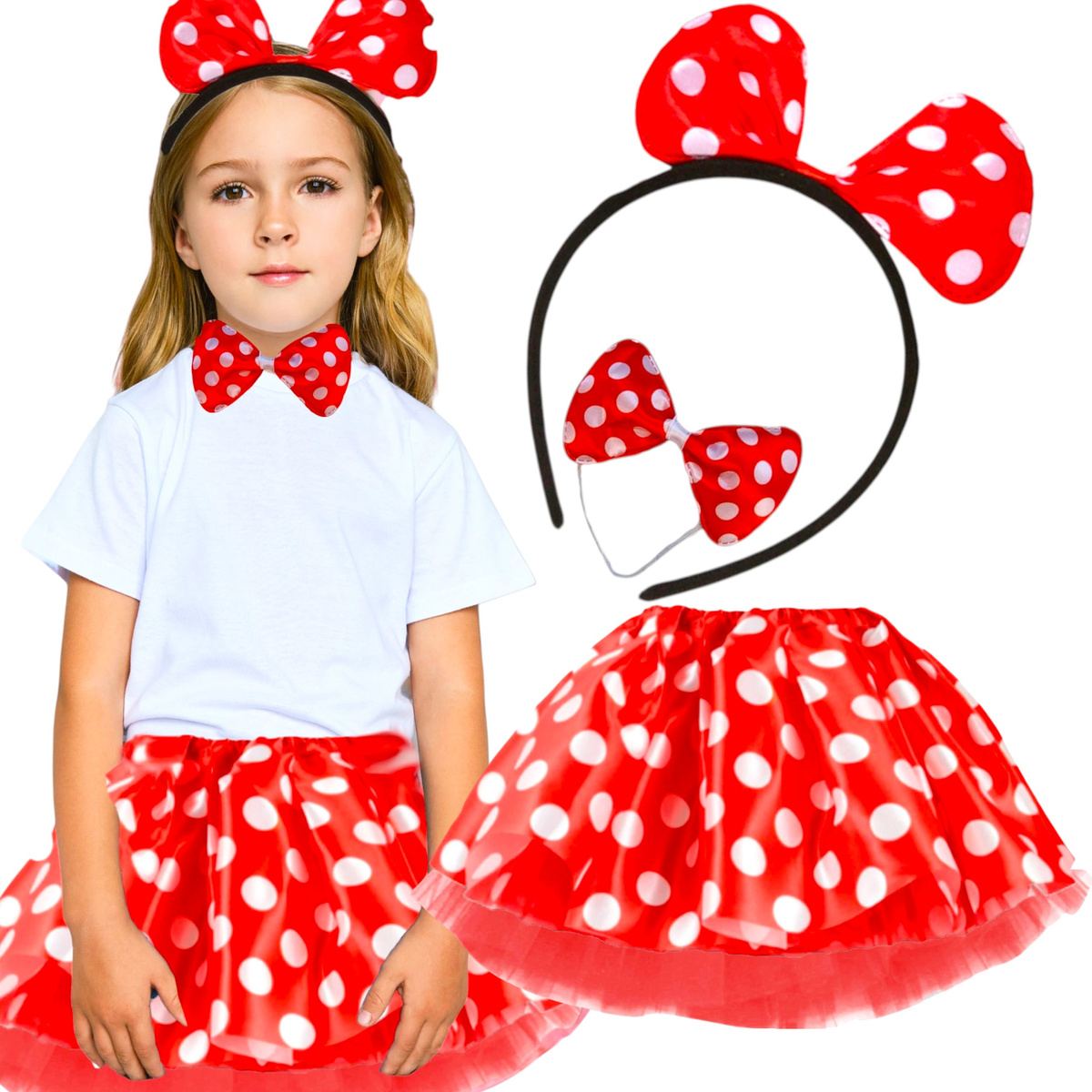 STRÓJ DLA DZIEWCZYNKI MYSZKA MINNIE KOSTIUM OPASKA MUCHA SPÓDNICZKA 3w1