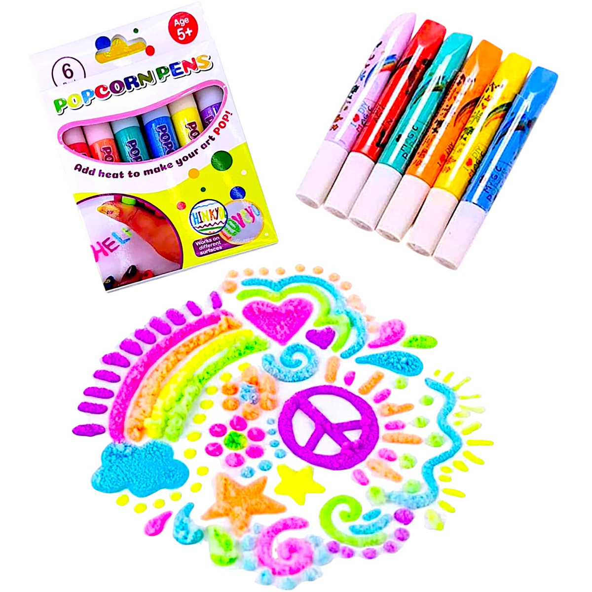  FLAMASTER MAZAK POPCORN PENS DŁUGOPIS KREDKA 3D ZESTAW 6 SZT DLA DZIECI