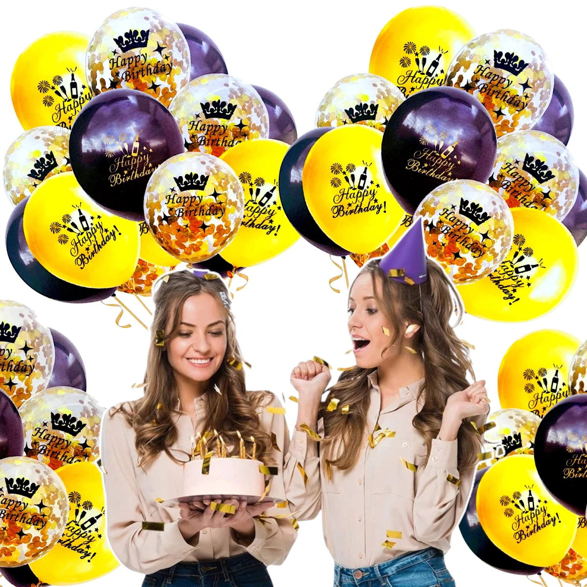 ZESTAW BALONÓW URODZINOWYCH BALONY Z KONFETTI NA URODZINY 15szt 30CM