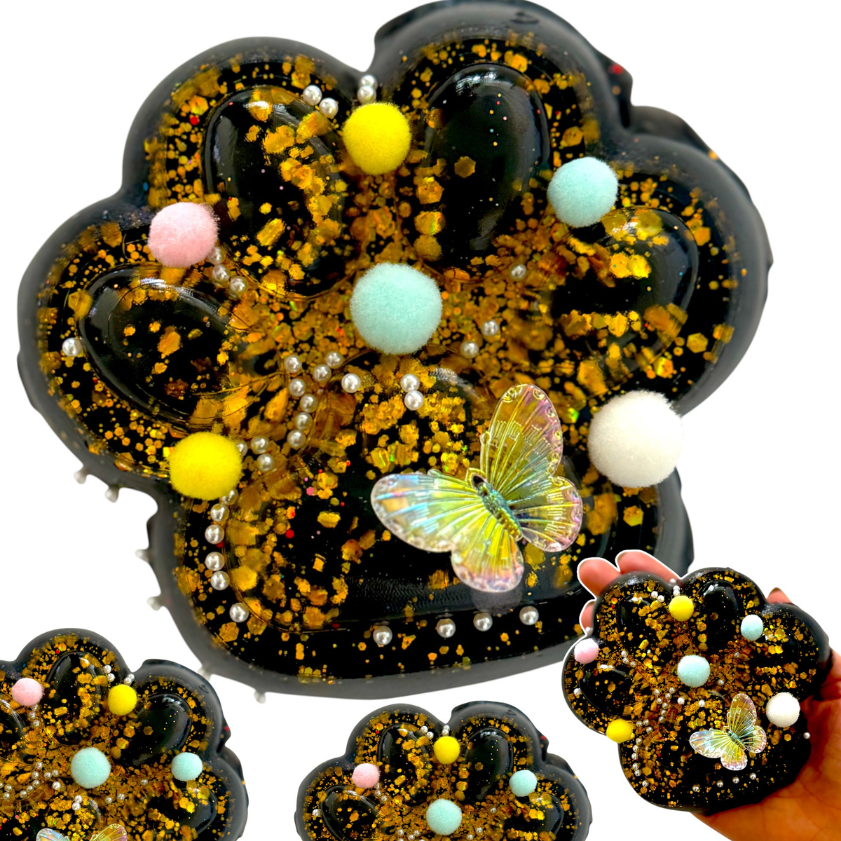 GNIOTEK ANTYSTRESOWY KOCIA ŁAPKA Z POSYPKĄ ZABAWKA SENSORYCZNA ANTYSTRESOWA