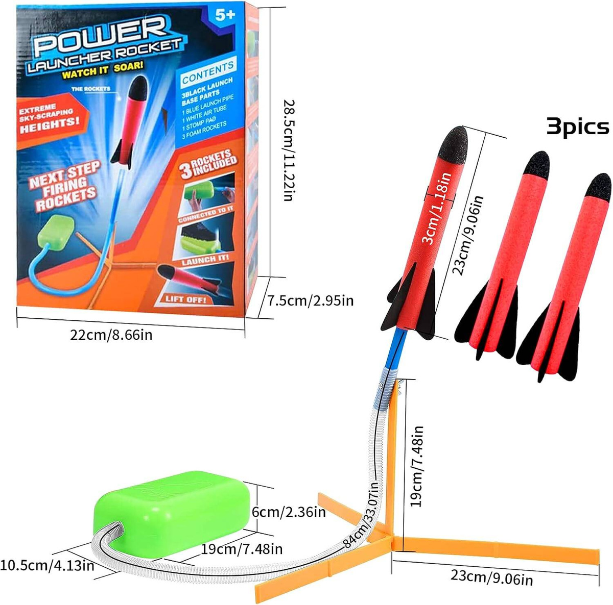 WYRZUTNIA RAKIET PIANKOWYCH POWER ROCKET LAUNCHER 3 RAKIETY PIANKOWE EVA