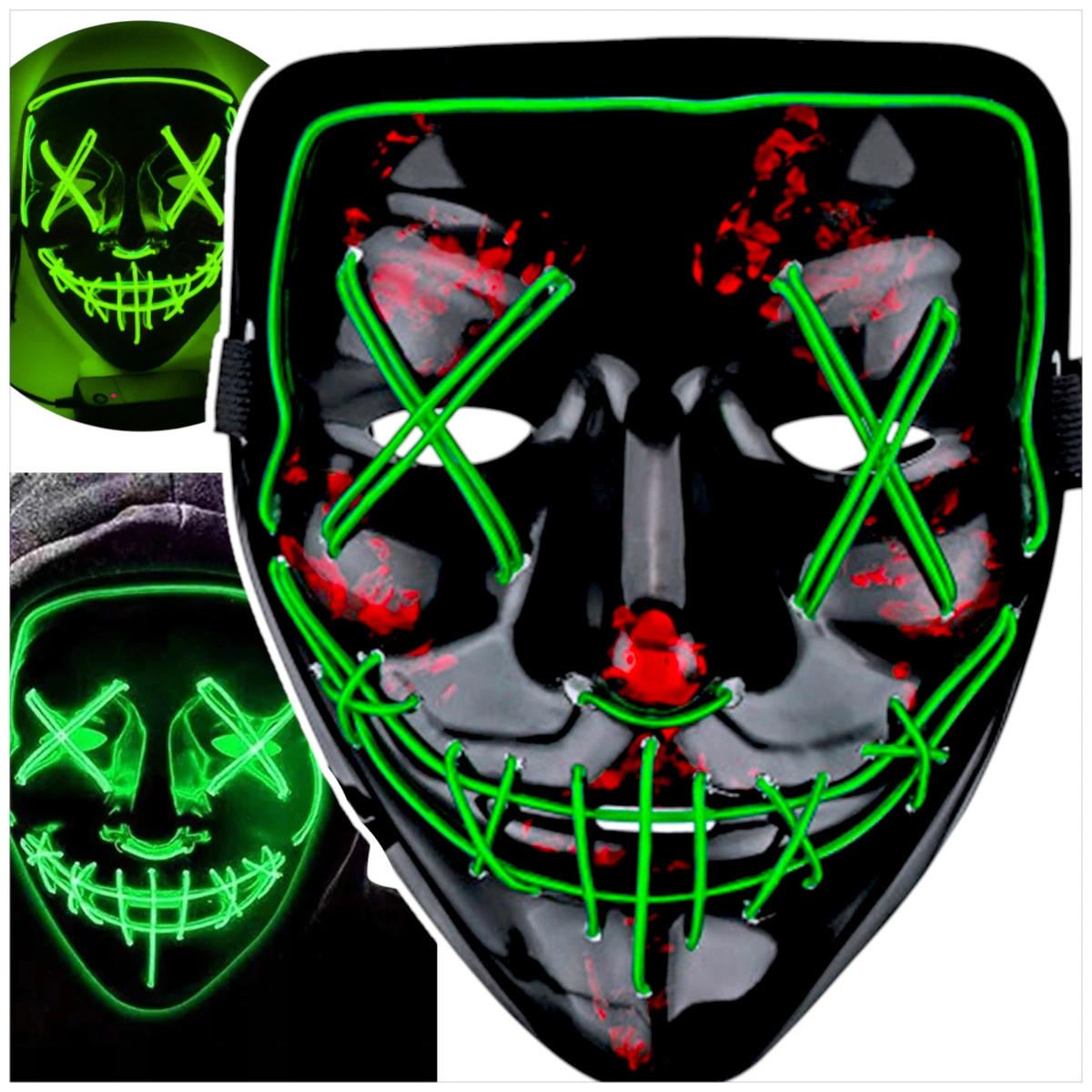 MASKA LED ŚWIECĄCA LEDOWA NA HALLOWEEN IMPREZĘ KARNAWAŁ PRZEBRANIE PURGE