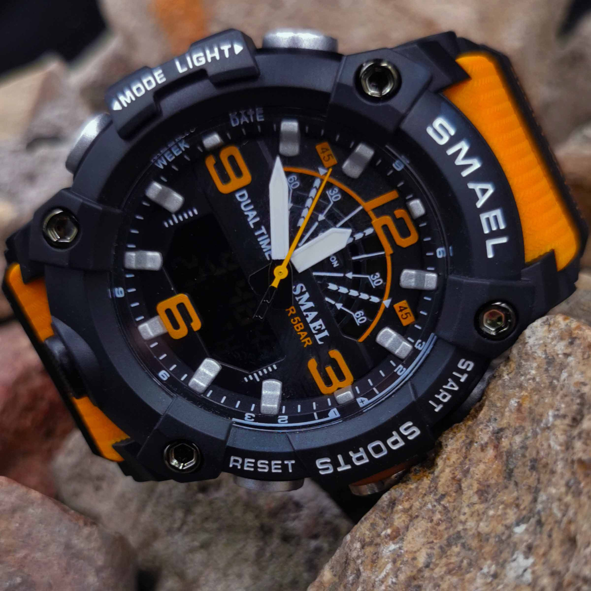 MODNY MĘSKI SPORTOWY ZEGAREK SMAEL STOPER BUDZIK MOCNY WODOODPORNY KOLORY