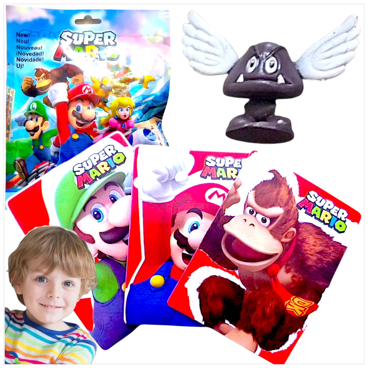 SASZETKA FIGURKA SUPER MARIO NIESPODZIANKA + 3 KARTY KOLEKCJONERSKIE DO GRY