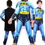STRÓJ DLA CHŁOPCA PRZEBRANIE BATMAN PELERYNA GRUBY Z MIĘŚNIAMI roz 110-116