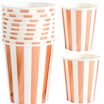 KUBECZKI JEDNORAZOWE EKOLOGICZNE KUBKI ROSE GOLD RÓŻOWE W PASKI ZESTAW 6szt