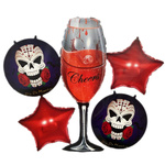 BALONY NA HALLOWEEN ZESTAW 5 BALONÓW CZASZKI SZAMPAN KIELICH IMPREZA 18+