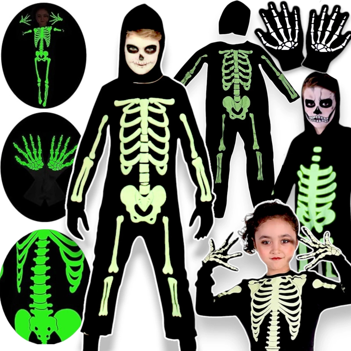 STRÓJ NA HAALLOWEEN DLA DZIECI PRZEBRANIE KOŚCIOTRUP ŚWIECI W CIEMNOŚCI M