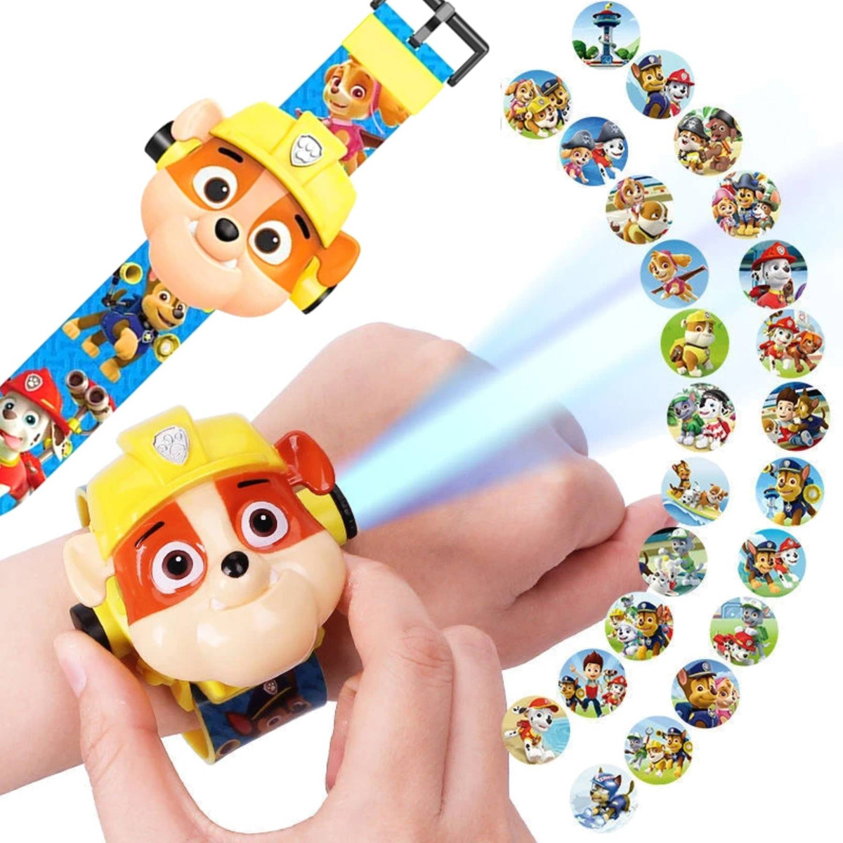 ZEGAREK 3D Z PROJEKTOREM PSI PATROL RUBBLE RZUTNIK WYŚWIETLA OBRAZ FIGURKA