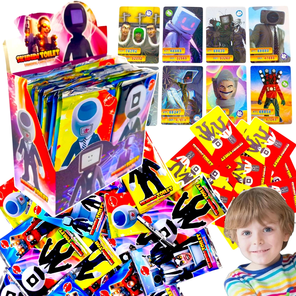 KARTY SKIBIDI TOILET KOLEKCJONERSKIE DO GRY 288 KART 36 SASZETEK MEGA BOX