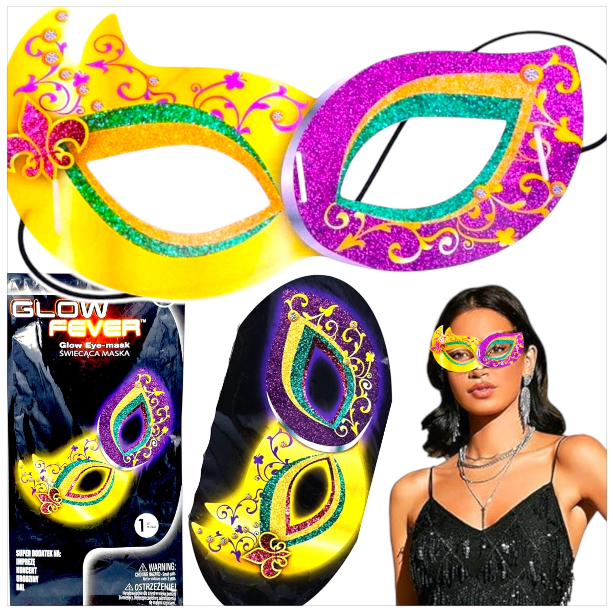 ŚWIECĄCA MASKA NA OCZY NA IMPREZĘ WENECKA ŚWIECI