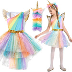 STRÓJ DLA DZIEWCZYNKI JEDNOROŻEC SUKIENKA KOSTIUM OPASKA ROZMIAR 130 NA BAL