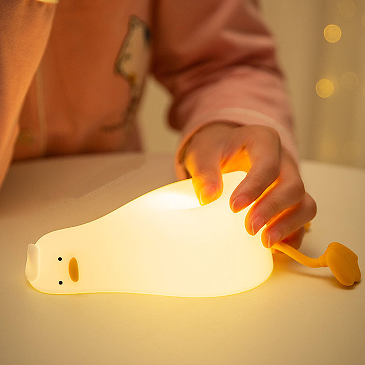 LAMPKA NOCNA LED LEŻĄCA KACZKA DLA DZIECI NA PREZET KOLORY RGB TIMER USB