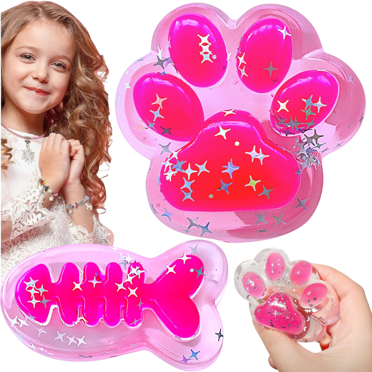 GNIOTEK ANTYSTRESOWY KOCIA ŁAPKA SZKIELET RYBY SQUISHY ŁAPKA RYBKA MOCHI