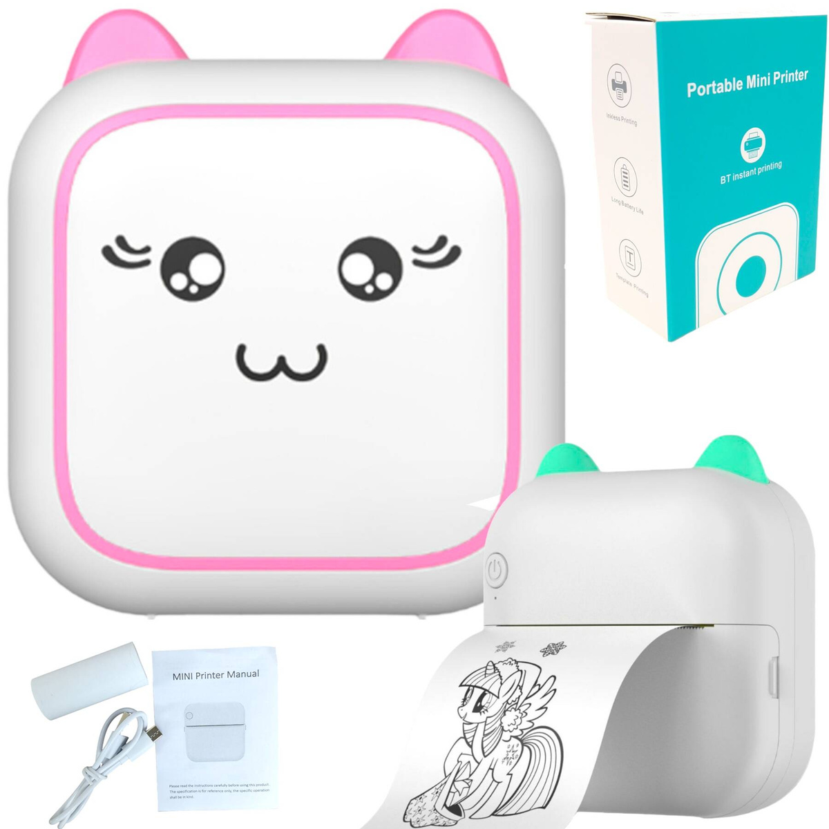 MINI DRUKARKA TERMICZNA KOTEK PRZENOŚNA PREZENT DLA DZIECI KOT DRUKUŚ ROLKA