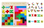 ZABAWKA EDUKACYJNA DREWNIANE PUZZLE TETRIS TABLICZKA MNOŻENIA 3w1 CYFERKI