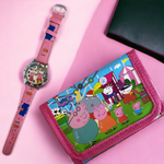 SUPER ZESTAW DLA DZIEWCZYNKI ZEGAREK + PORTFELIK ŚWINKA PEPPA EKO SKÓRA 2W1