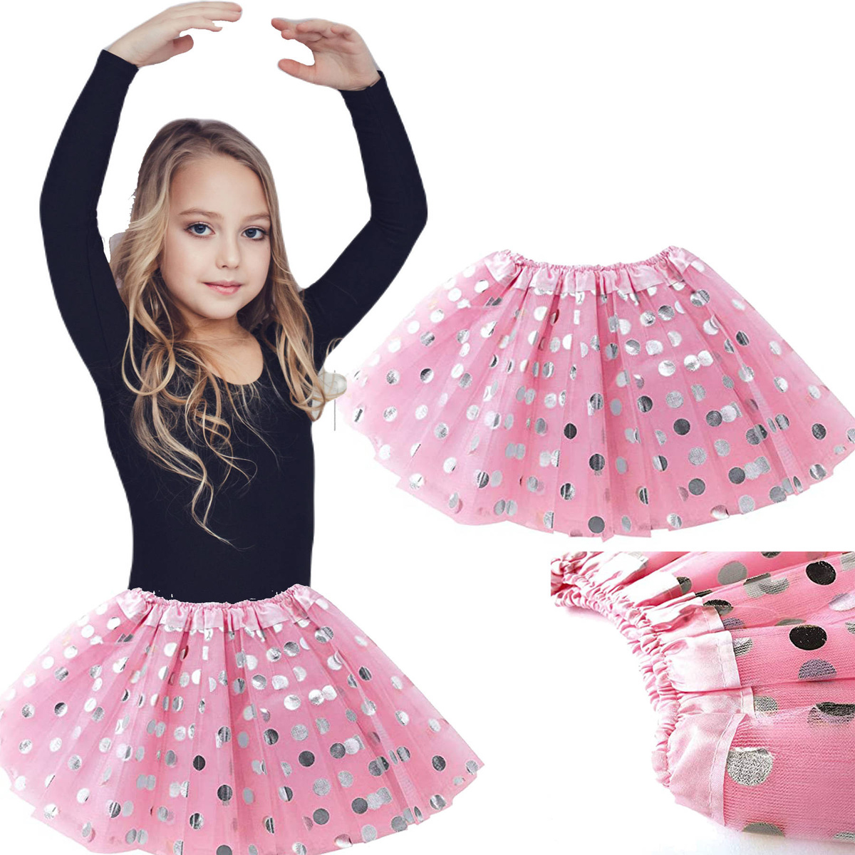 Tiulowa Spódniczka Różowa w Kropki 32cm
