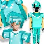 STRÓJ MINECRAFT PRZEBRANIE DLA CHŁOPCA STEVE DIAMENTOWY MASKA KOSTIUM BAL