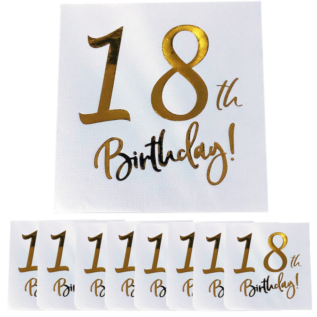 SERWETKI URODZINOWE PAPIEROWE NA 18 URODZINY OSIEMNASTKĘ 12szt. BIAŁO ZŁOTE