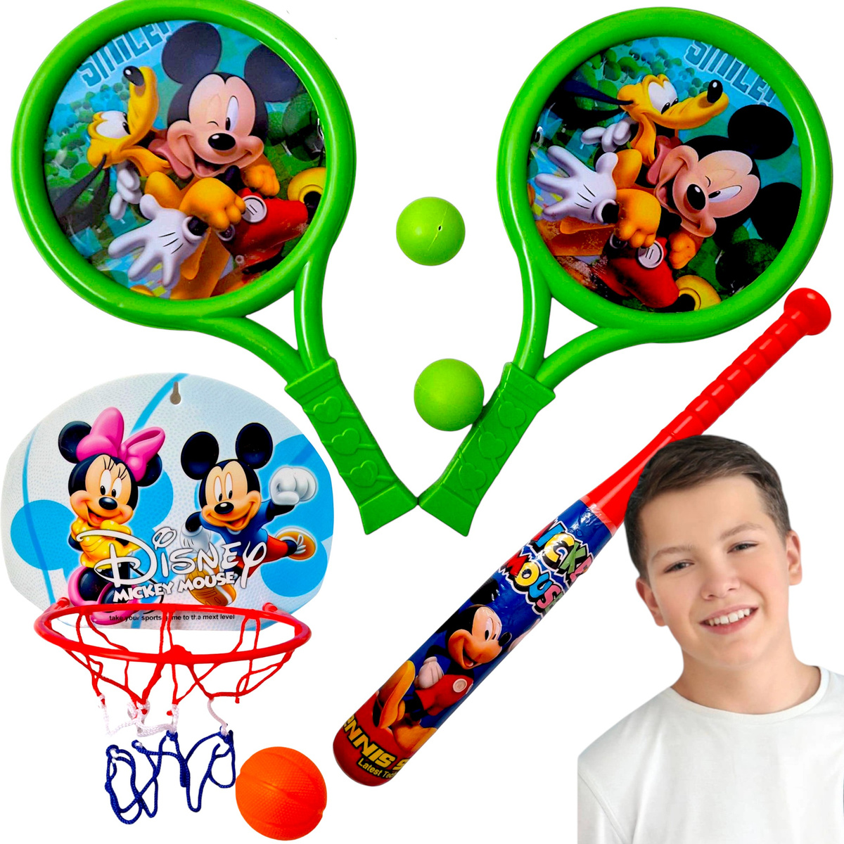 ZESTAW 6w1 BASEBALL KOSZYKÓWKA RAKIETKI PIŁECZKI KIJ BASEBALL 11 ELEMENTÓW