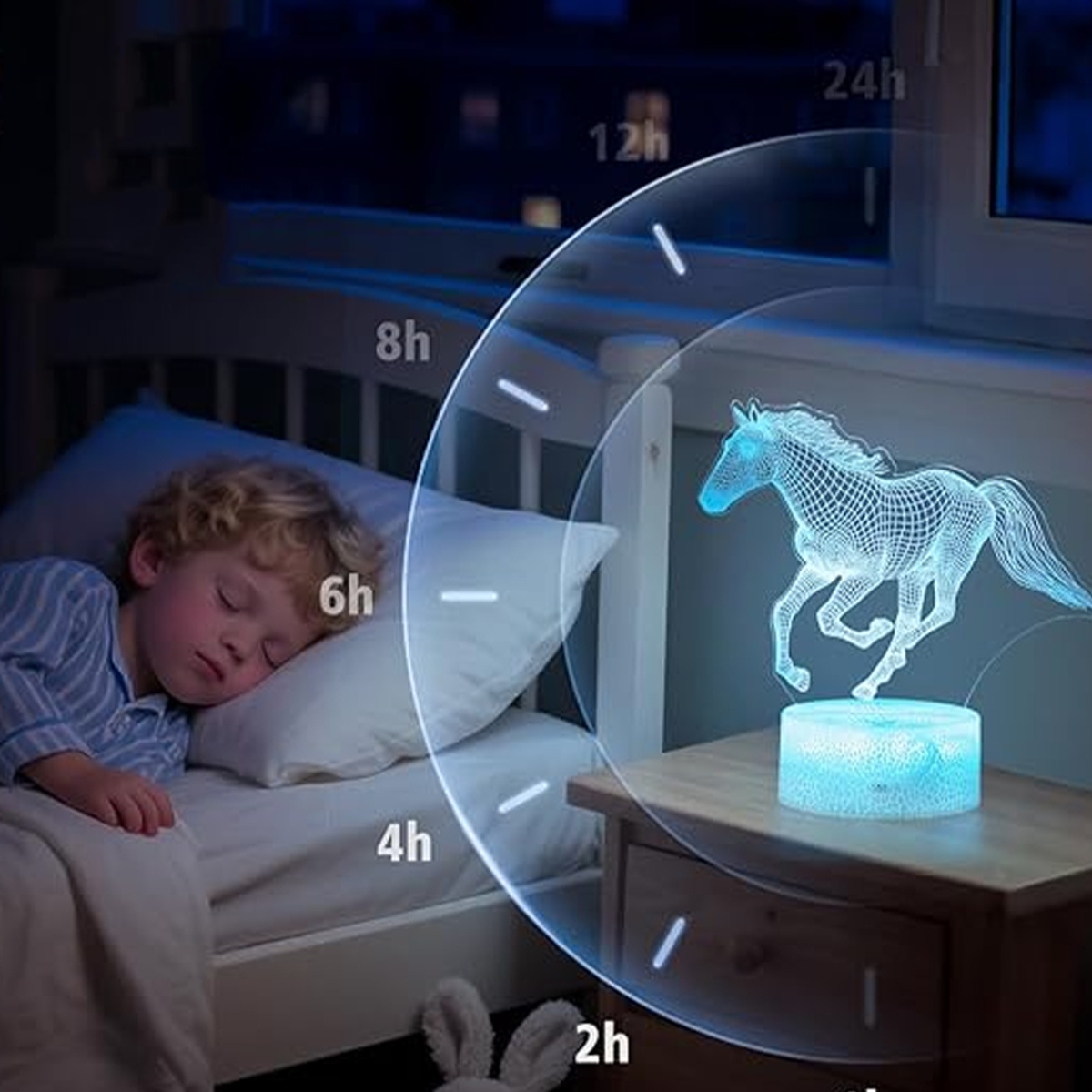 Lampka Nocna Biurkowa dla Dzieci Koń Konik Horse 16 LED 3D + Pilot