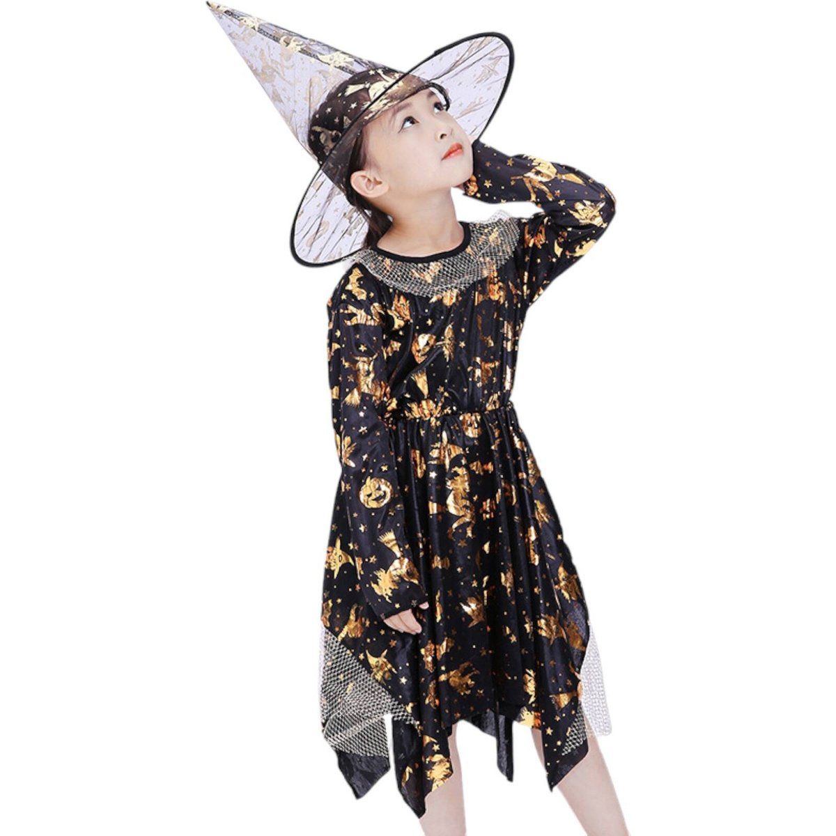 STRÓJ DLA DZIEWCZYNKI NA HALLOWEEN NA BAL PELERYNA KAPELUSZ SUKIENKA 2w1 L