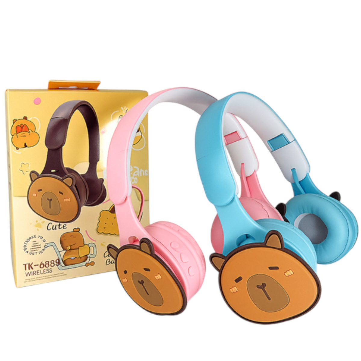 SŁUCHAWKI BEZPRZEWODOWE BLUETOOTK KAPIBARA MIĘKKIE LEKKIE DLA DZIECI USB 