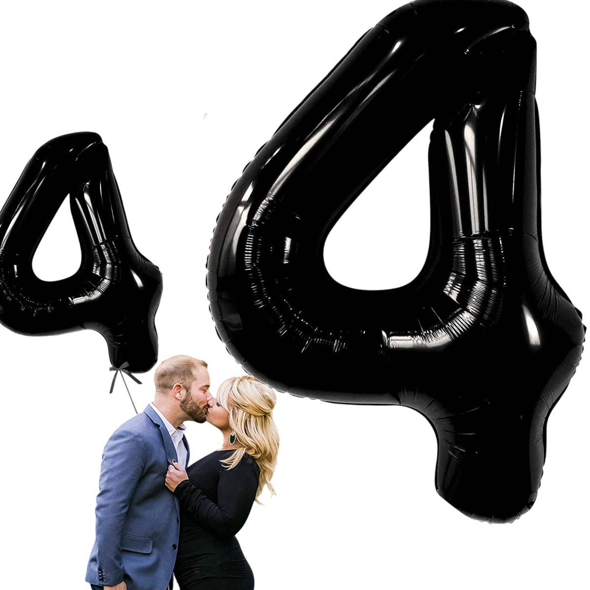 BALON NA 4 URODZINY FOLIOWY CYFRA 4 CZTERY CZARNY NA HEL POWIETRZE 100CM