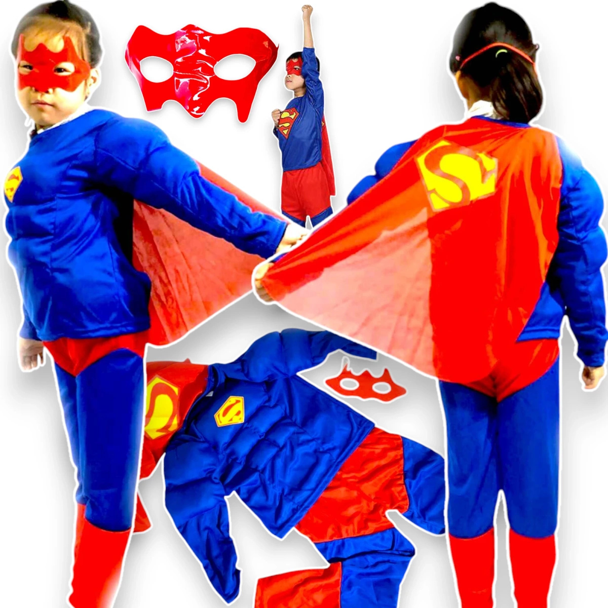 STRÓJ SUPERMAN PRZEBRANIE DLA DZIECI NA BAL 3w1 GRUBY MIĘŚNIE MASKA KOSTIUM