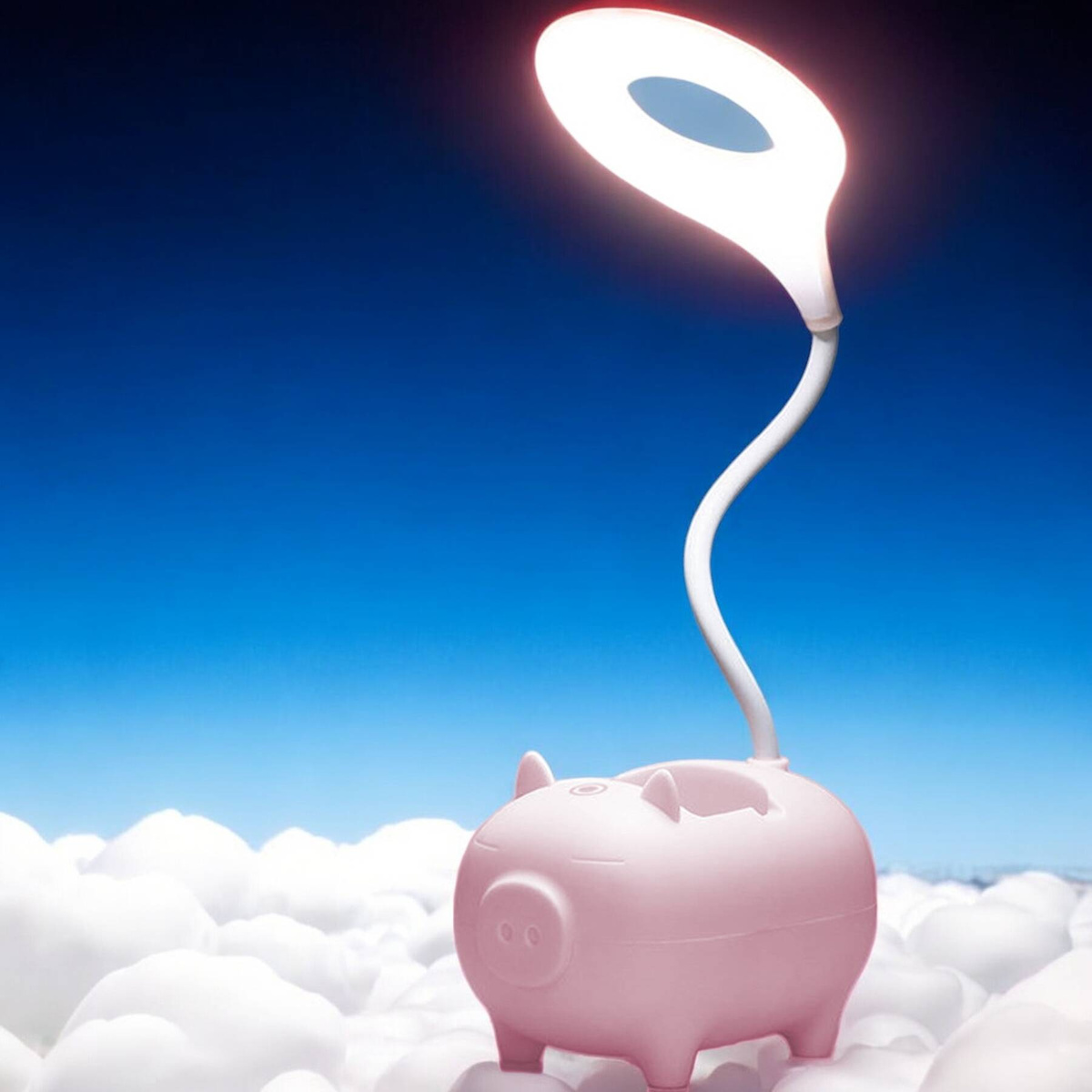 LAMPKA BIURKOWA ŚWINKA Z POJEMNIKIEM LED  PODSTAWKA NA TELEFONU DLA DZIECI