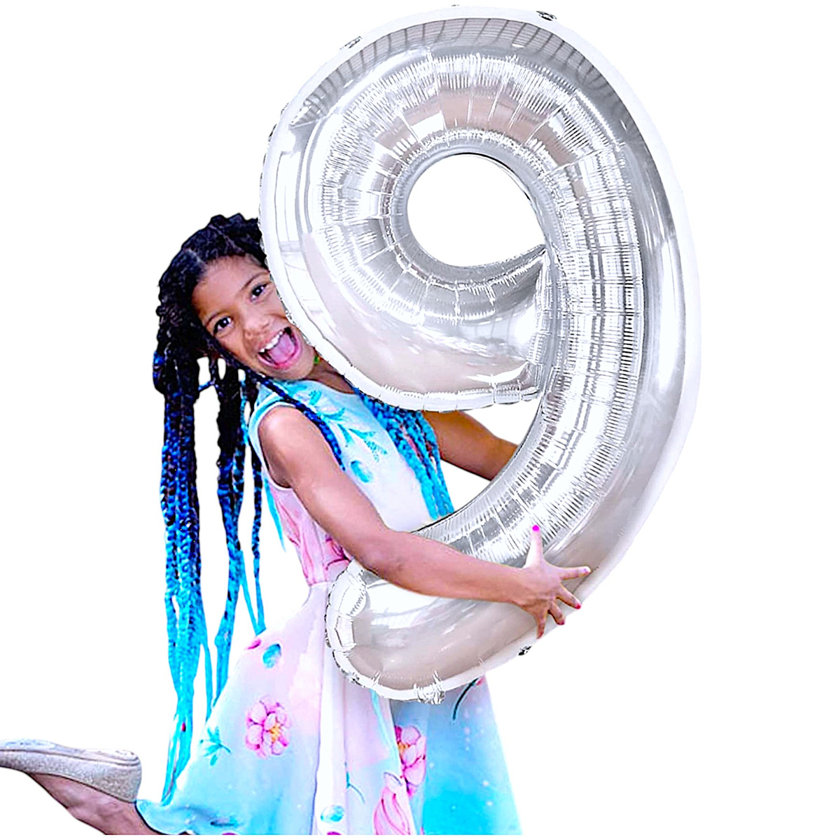 BALON FOLIOWY CYFRA 9 SREBRNY NA URODZINY IMPREZĘ JUBILEUSZ 80cm