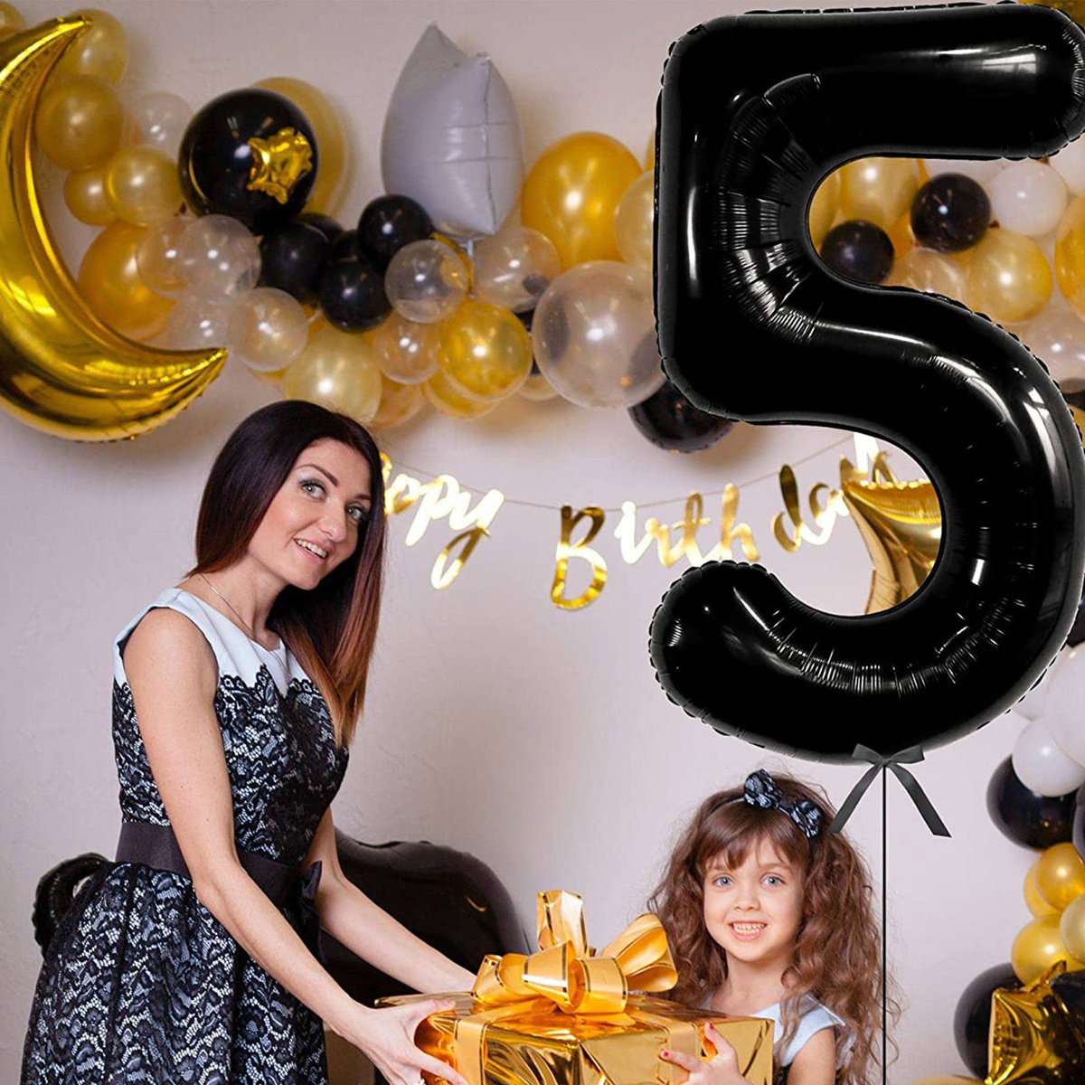 BALON NA 5 URODZINY FOLIOWY CYFRA 5 PIĘĆ CZARNY NA HEL POWIETRZE 100CM