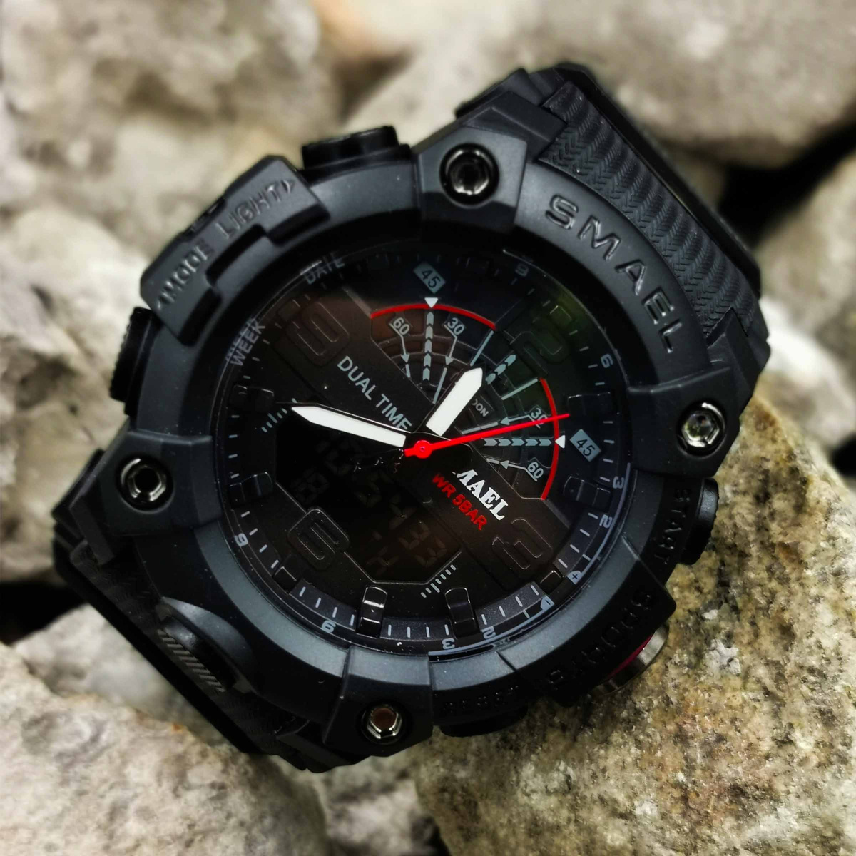 MODNY MĘSKI SPORTOWY ZEGAREK SMAEL STOPER BUDZIK MOCNY WODOODPORNY KOLORY