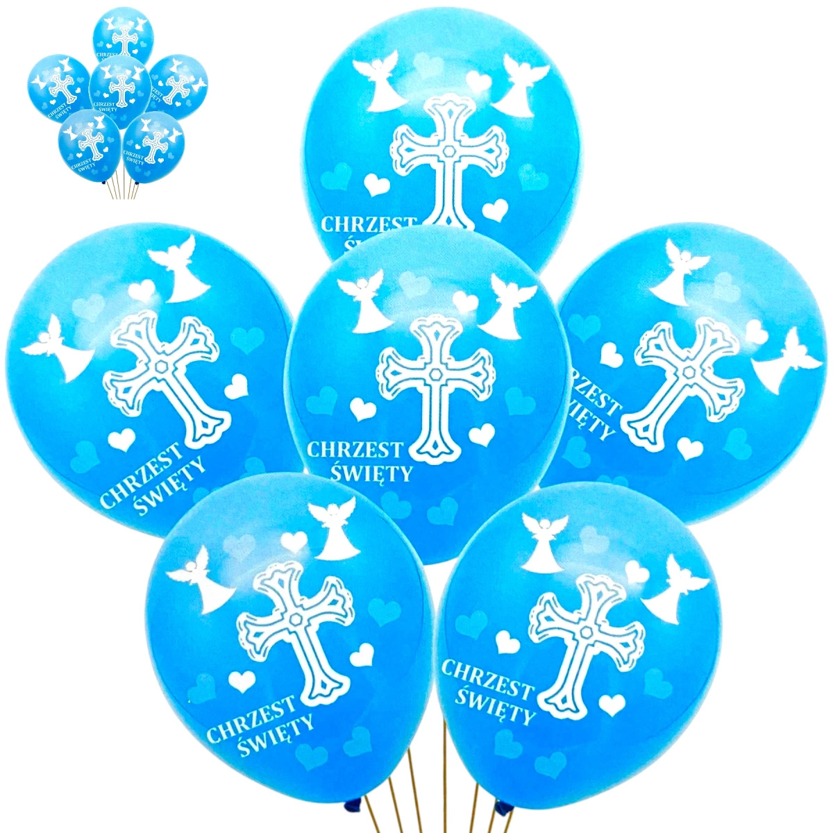 ZESTAW BALONÓW NA CHRZCINY BALONY NA CHRZEST ŚWIĘTY ZESTAW 6szt NIEBESKIE
