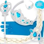 STRÓJ KRAINA LODU ELZA 4w1 WARKOCZ RĘKAWICZKI TIARA RÓŻDŻKA PRZEBRANIE 