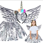 MAGICZNY STRÓJ JEDNOROŻEC DLA DZIEWCZNKI NA BAL SKRZYDŁA OPASKA SPÓDNICZKA