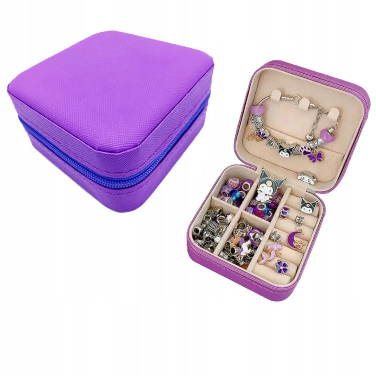 ZESTAW DO ROBIENIA BRANSOLETEK BIŻUTERII DLA DZIECI KUROMI FIOLET KUFEREK