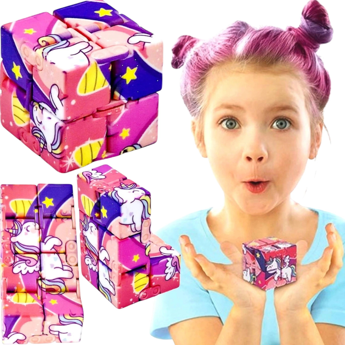 KOSTKA NIESKOŃCZONOŚCI ANTYSTRESOWA JEDNOROŻEC FIDGET UKŁADANKA LOGICZNA