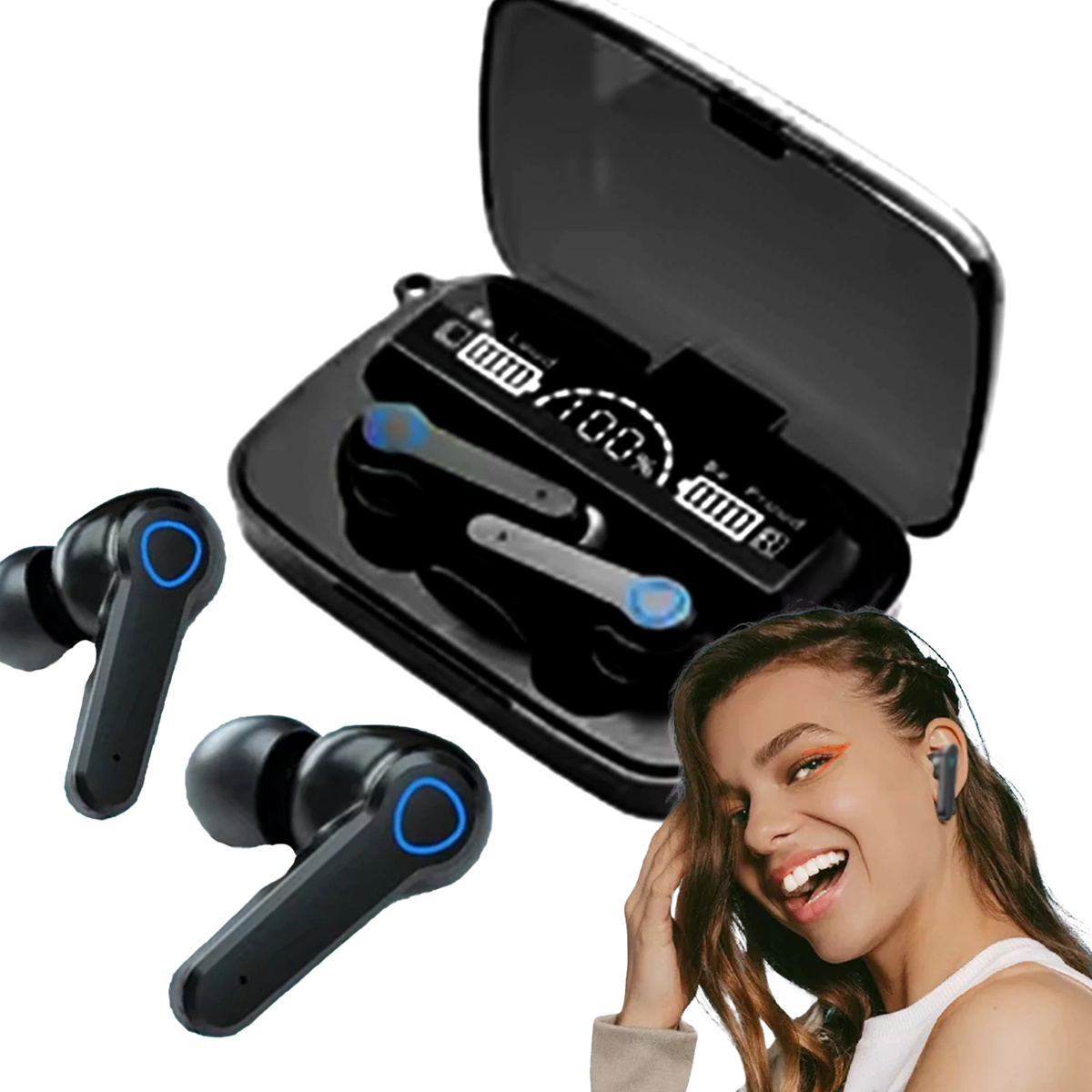 SŁUCHAWKI BEZPRZEWODOWE DO BIEGANIA DOUSZNE M19 BLUETOOTH POWERBANK ETUI 