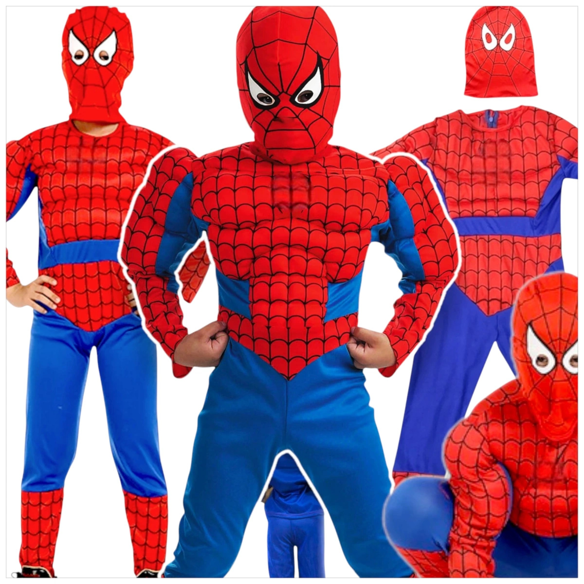 STRÓJ SPIDERMAN GRUBY Z MIĘŚNIAMI MASKA KOSTIUM PRZEBRANIE CHŁOPCA 122-128